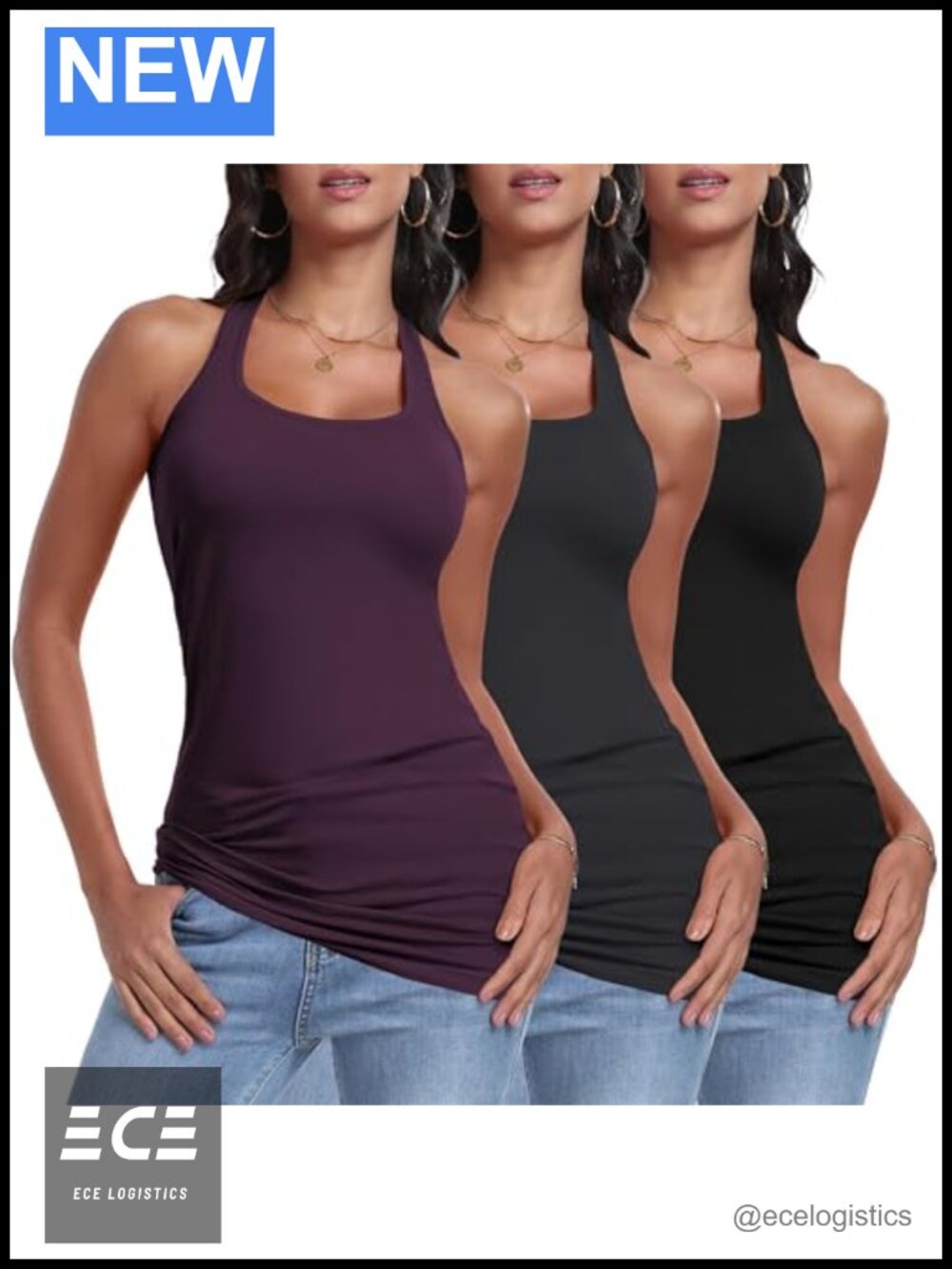 Cotton Racerback Long Tank Tops Tunic Layering Sleeveless Moisture Wicking 3